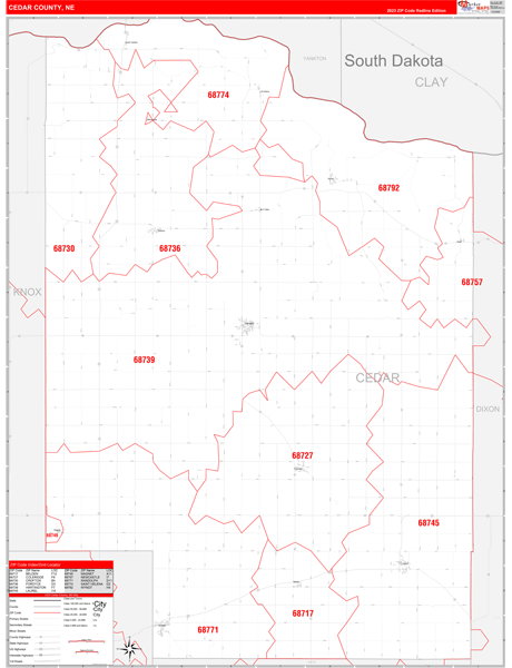 Cedar County, NE Wall Map Red Line Style