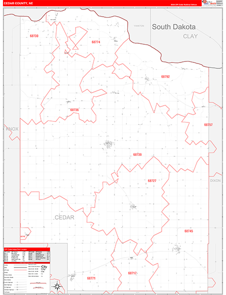 Cedar County, NE Carrier Route Wall Map