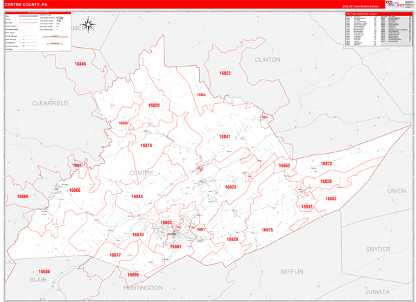 Centre County, PA Zip Code Map