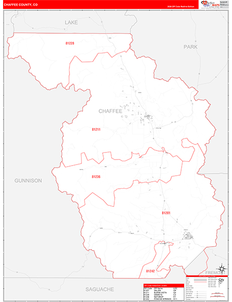 Chaffee County, CO Map Red Line Style