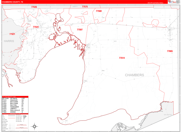 Chambers County Digital Map Red Line Style