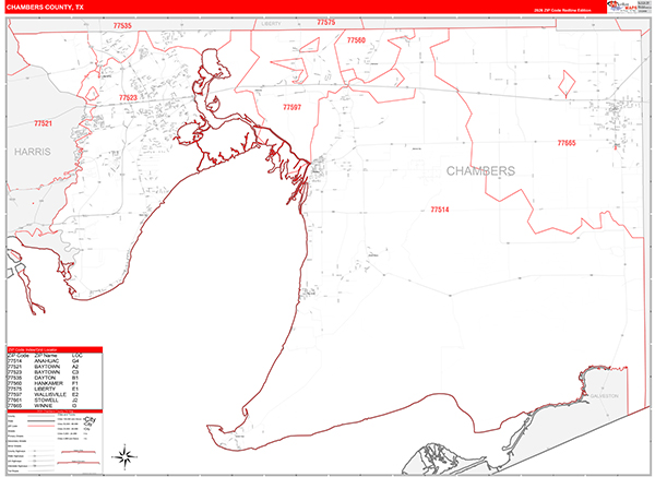 Chambers County, TX Zip Code Map