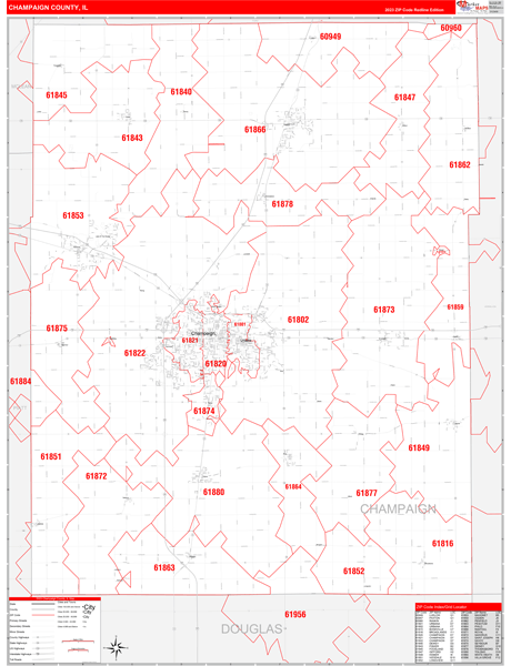 Champaign County Digital Map Red Line Style