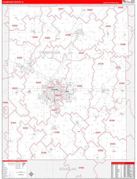 Champaign County, IL Zip Code Map