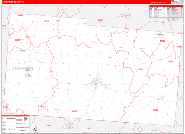 Champaign County, OH Zip Code Map