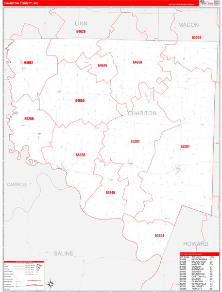 Chariton County, MO Zip Code Wall Map