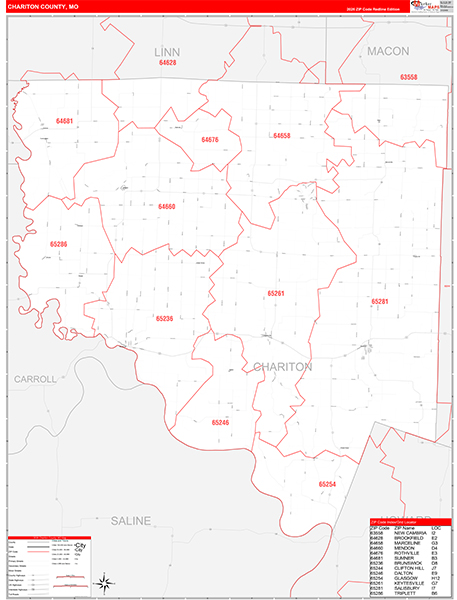 Chariton County, MO Map Red Line Style