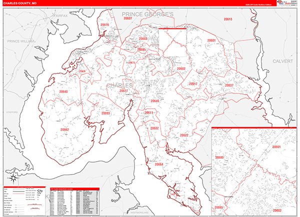 Charles County, MD Zip Code Map
