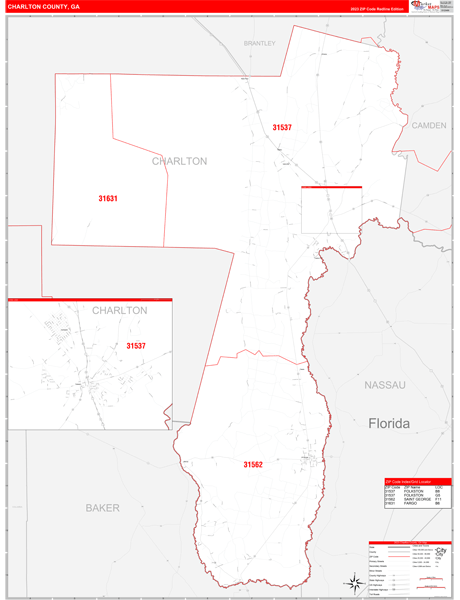 Charlton County, GA Zip Code Map