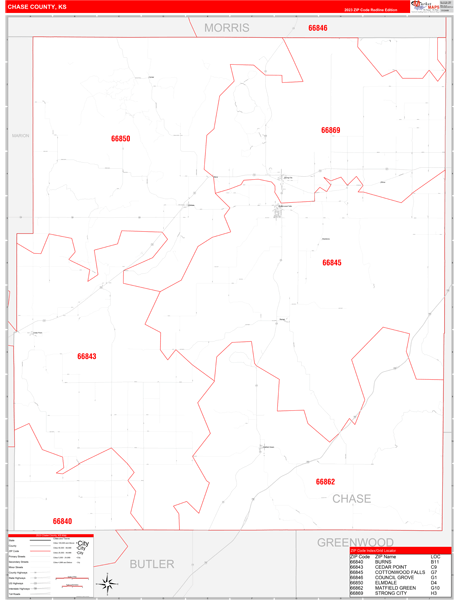 Chase County, KS Zip Code Map