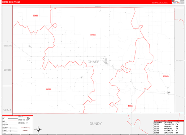 Chase County, NE Zip Code Map