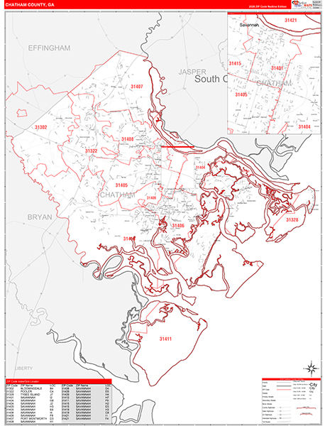 Chatham County, GA Zip Code Map