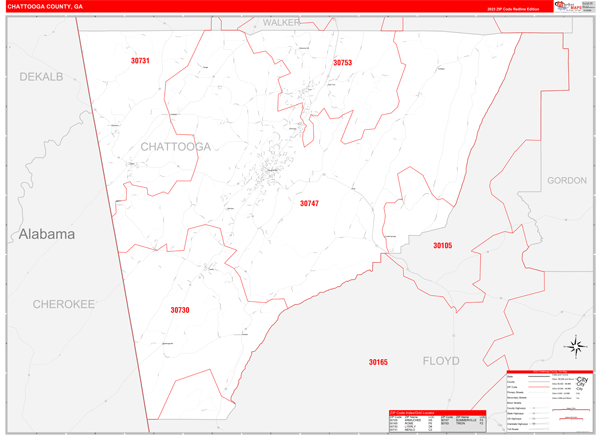 Chattooga County Digital Map Red Line Style