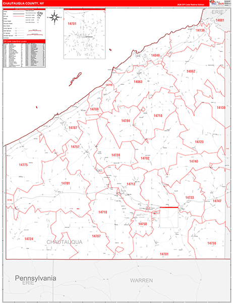 Chautauqua County, NY Zip Code Map