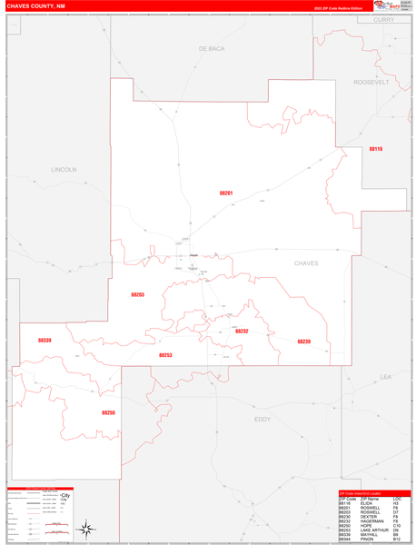 Chaves County Wall Map Red Line Style
