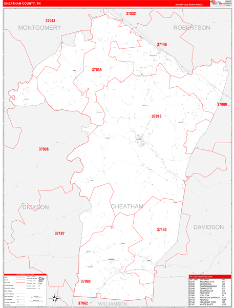 Cheatham County, TN Zip Code Wall Map