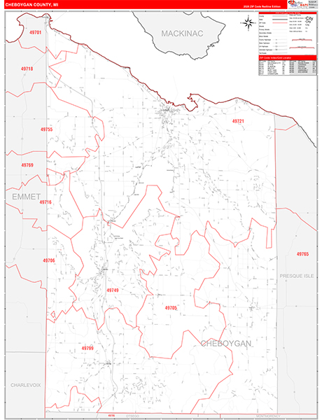 Cheboygan County, MI Zip Code Map