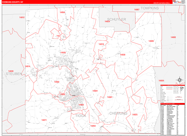 Chemung County, NY Zip Code Map