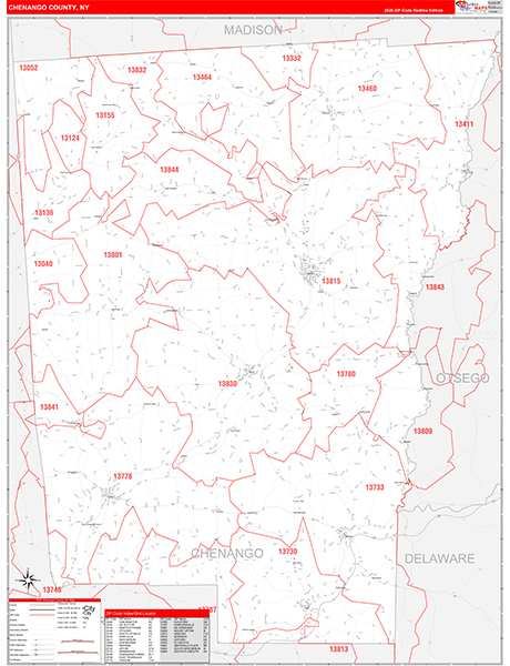 Chenango County, NY Zip Code Map