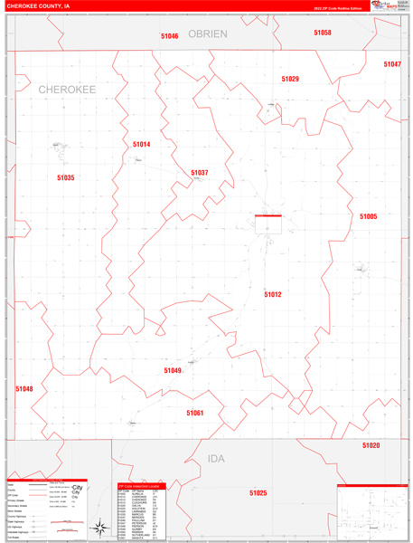 Cherokee County, IA Wall Map Red Line Style