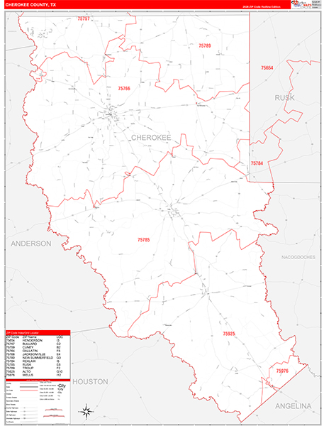 Cherokee County, TX Zip Code Map