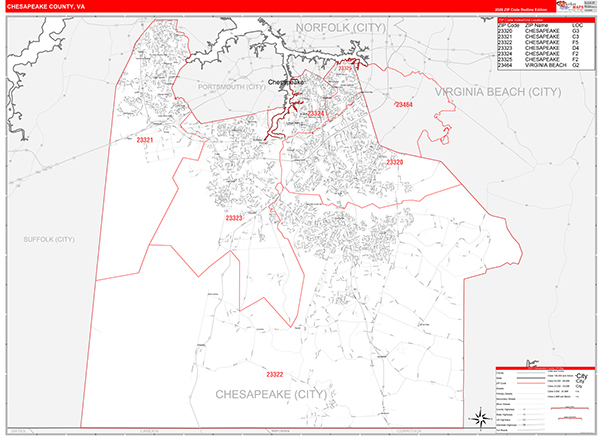Chesapeake County, VA Zip Code Map