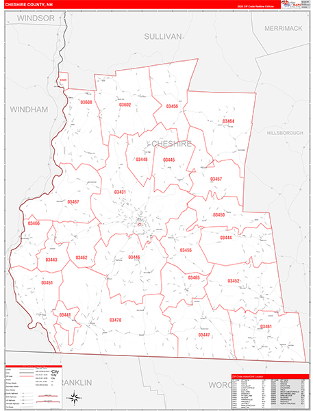 Cheshire County, NH Zip Code Map