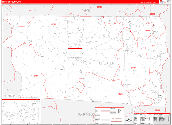 Chester County, SC Zip Code Wall Map