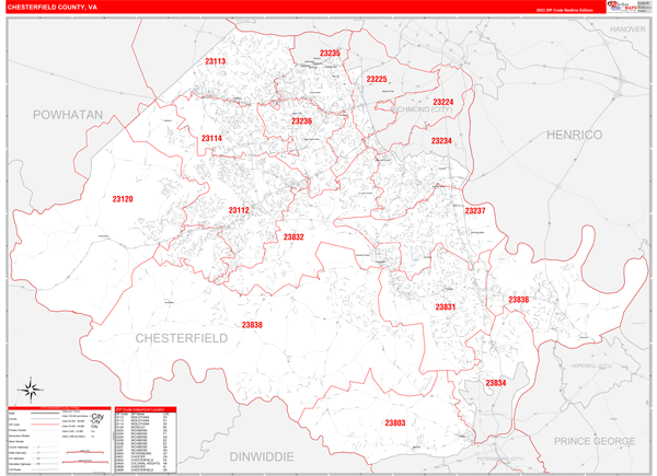 Chesterfield County Digital Map Red Line Style