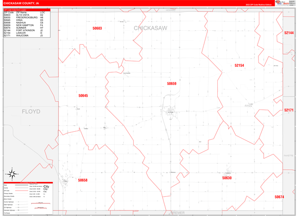 Chickasaw County Digital Map Red Line Style