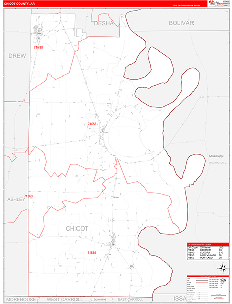 Chicot County, AR Zip Code Map