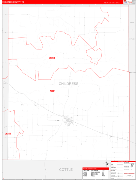 Childress County, TX Wall Map Red Line Style