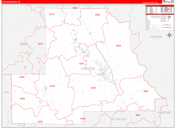 Chilton County, AL Zip Code Map
