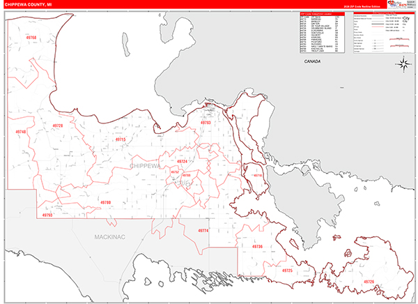 Chippewa County, MI Zip Code Map
