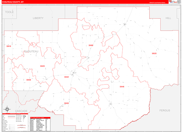 Chouteau County, MT Zip Code Map