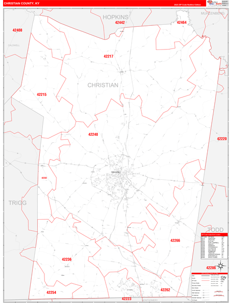 Christian County Digital Map Red Line Style