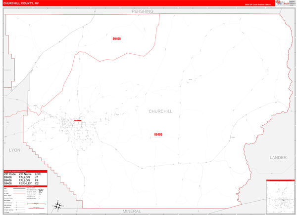 Churchill County, NV Zip Code Map