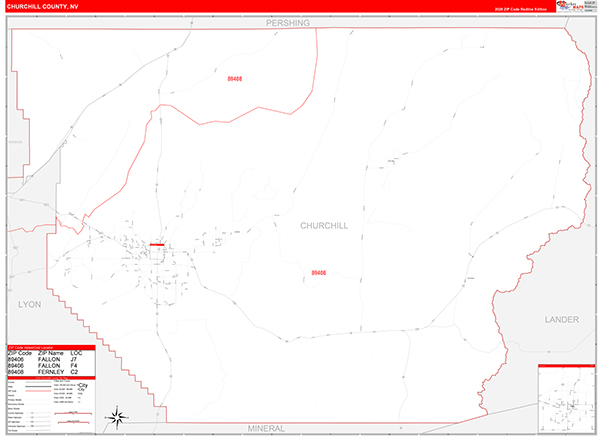 Churchill County, NV Zip Code Map