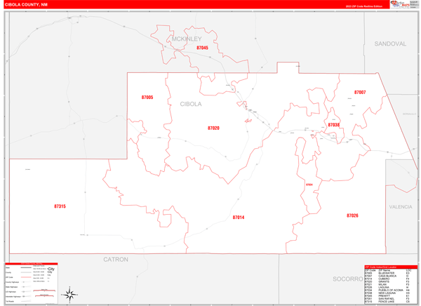Cibola County Digital Map Red Line Style