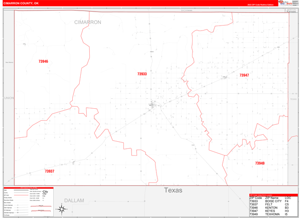 Cimarron County Digital Map Red Line Style