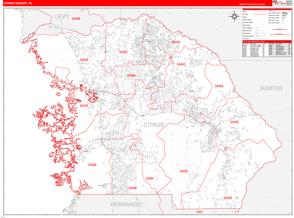 Citrus County, FL Zip Code Map