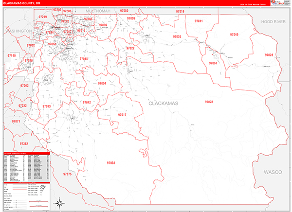 Clackamas County, OR Zip Code Wall Map
