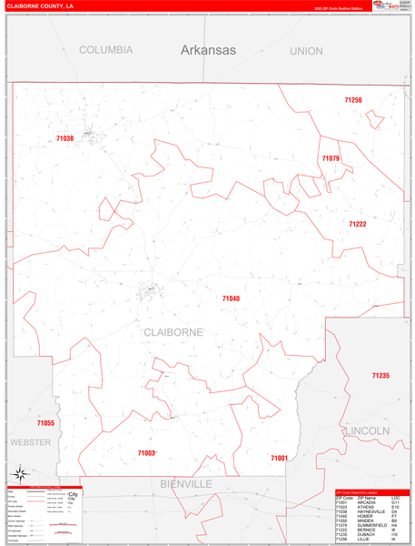 Claiborne Parish (County), LA Zip Code Wall Map