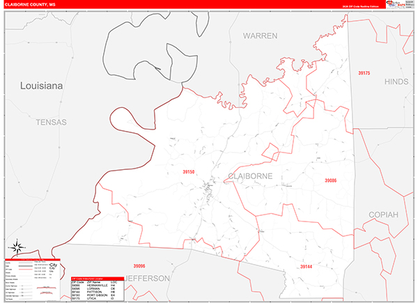 Claiborne County, MS Zip Code Map
