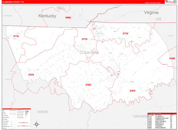 Claiborne County Digital Map Red Line Style