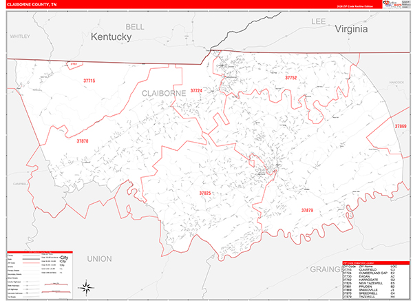 Claiborne County, TN Zip Code Map
