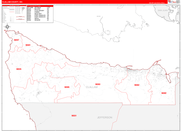 Clallam County Digital Map Red Line Style