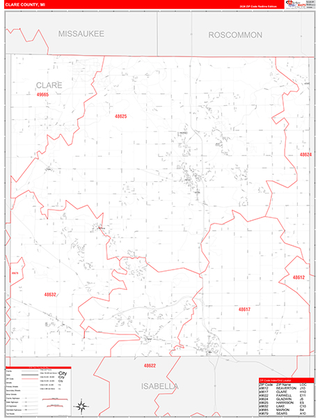 Clare County, MI Zip Code Map