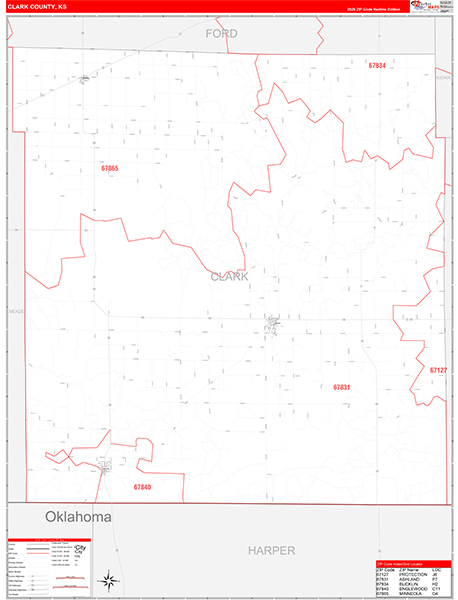 Clark County, KS Zip Code Wall Map