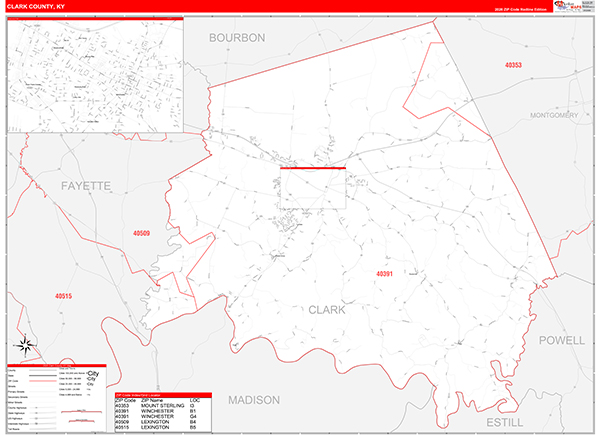 Clark County, KY Zip Code Wall Map
